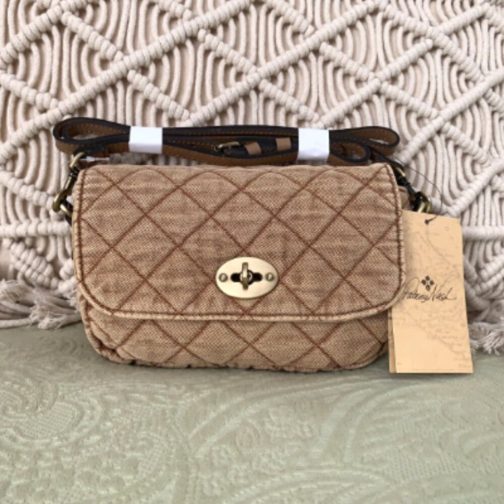 NWT PATRICIA NASH Bonny Quilted Stonewashed Denim Crossbody Bag Biscuit Beige - Picture 10 of 16